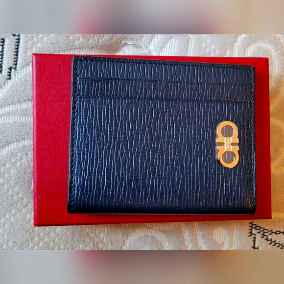 FERRAGAMO-Black Gancini Card Holder - Picture 1 of 9